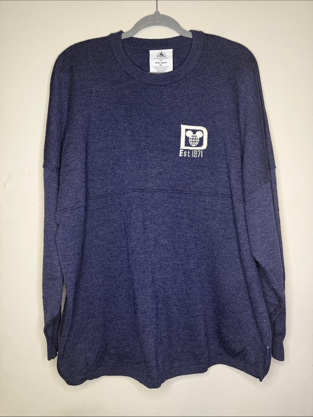 Disney World XL Spirit Jersey Wool Blend Sweater in Navy with White Logo